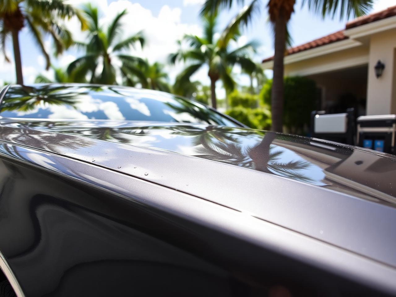 A gleaming car being professionally detailed outdoors in Tampa, Florida
